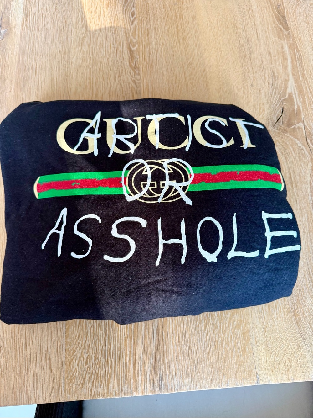Black Graphic Hoodie with Green and Red Stripe